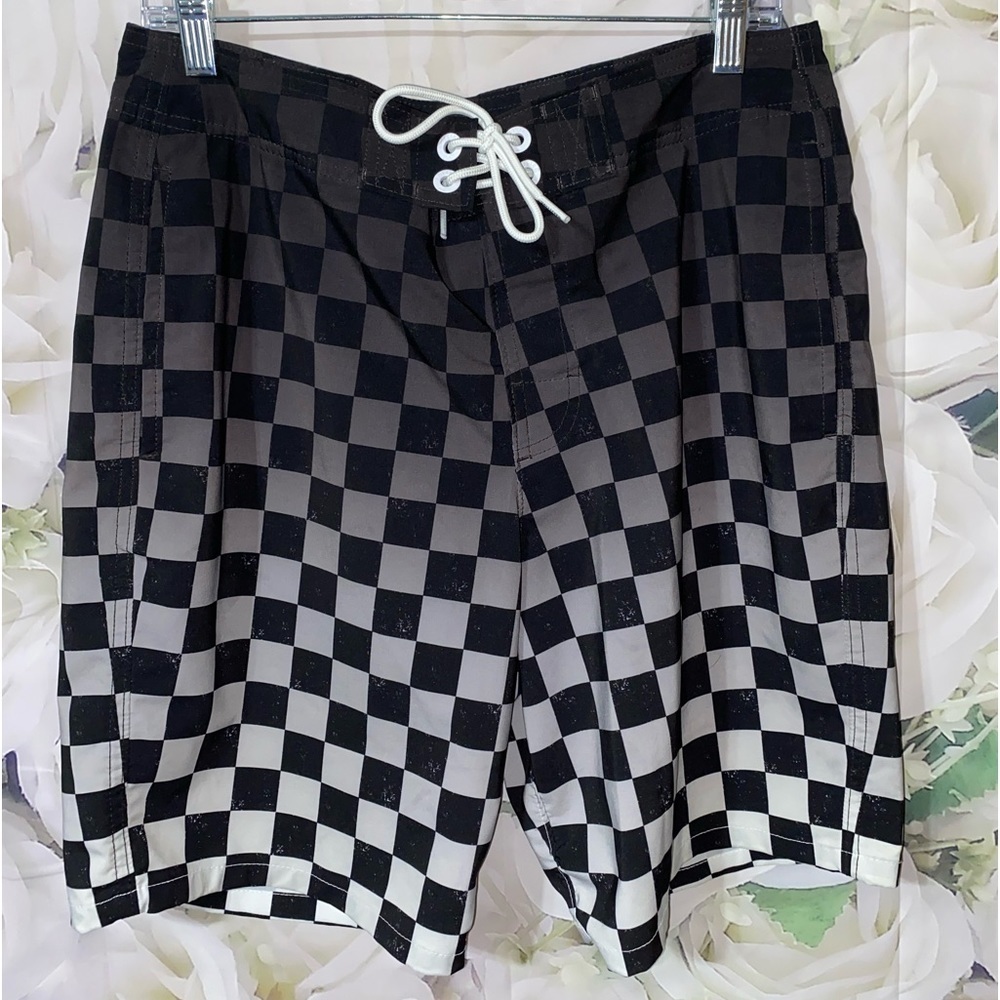 Men’s Hollister checked black mesh lined stretch swim board shorts size 32​​